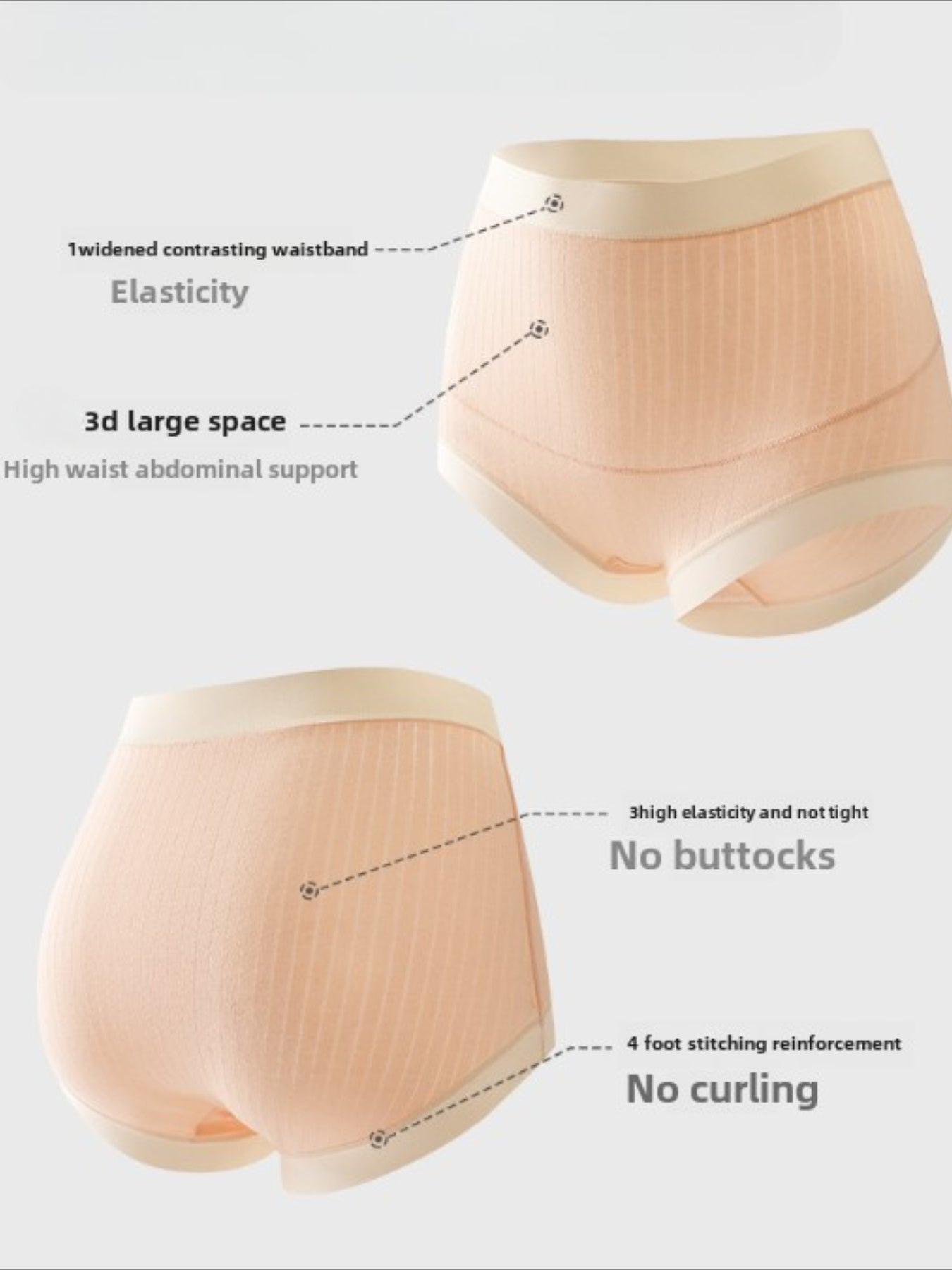 7pcs setSet of five plus-size high-waisted body-shaping briefs, elegant striped design, comfortable stretch Cotton, fine weave, size 5XL
