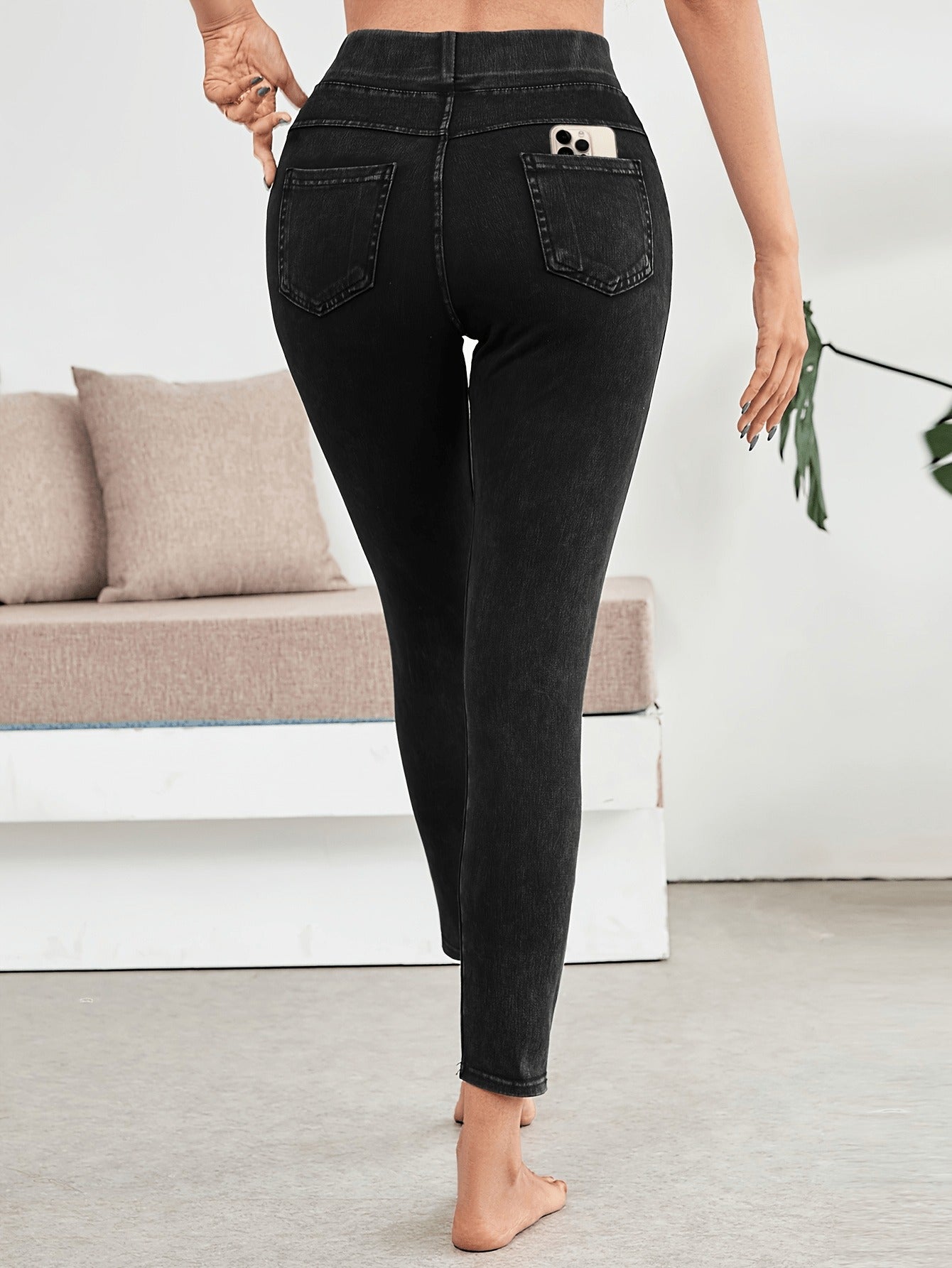 Women'S High-Waisted Soft Elastic Slim-Fitting Jeans, Basic Pencil Pants, Daily Out Yoga Pants, Easy Style, Versatile Basic Models, Machine Washable, Can Be Worn in All Seasons