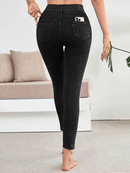 Women'S High-Waisted Soft Elastic Slim-Fitting Jeans, Basic Pencil Pants, Daily Out Yoga Pants, Easy Style, Versatile Basic Models, Machine Washable, Can Be Worn in All Seasons
