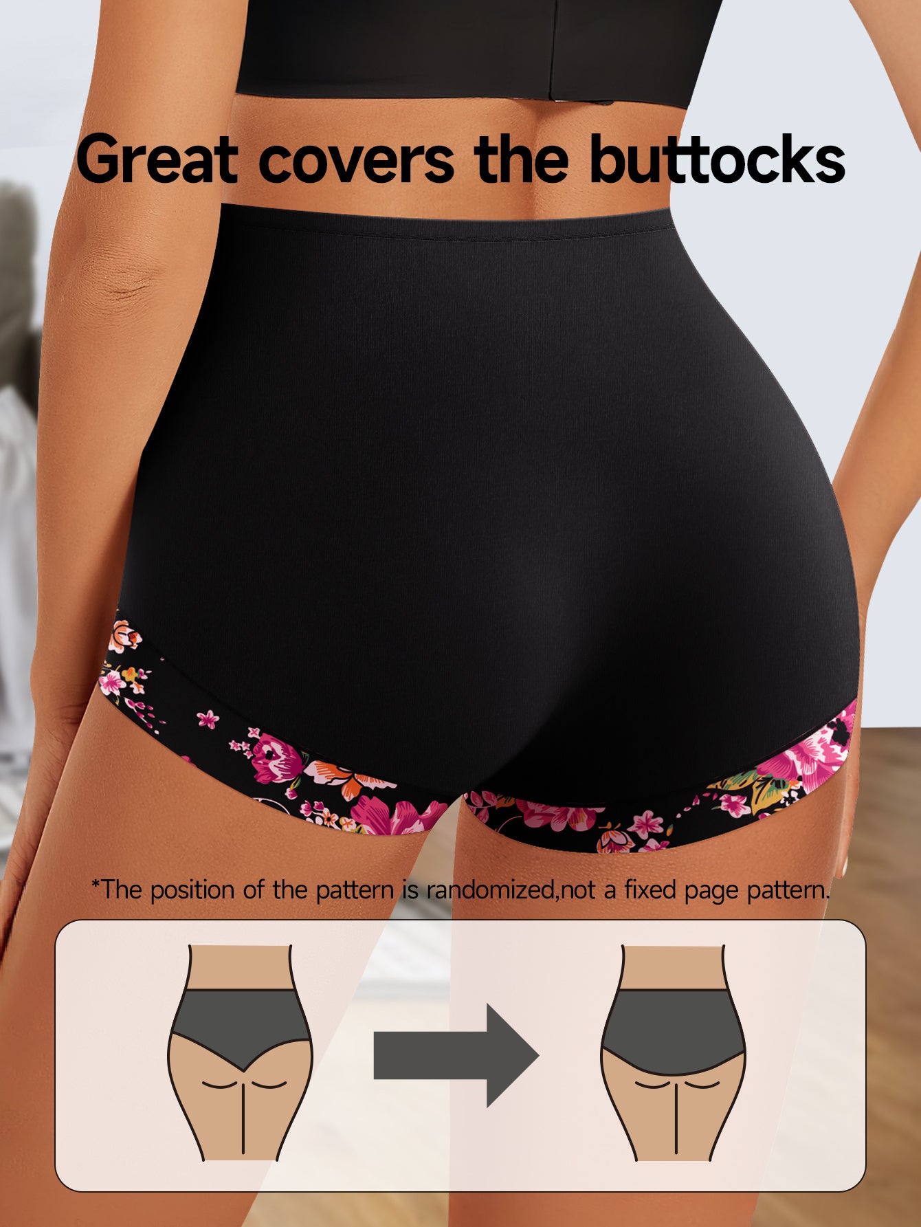 6pcs Women's High Waisted Underwear - Elegant Boyshort Briefs with Floral Print Waistband, No Curling Edges & Meat Restriction-Free Design, Breathable Soft Skin-Friendly Suitable for Daily Wear, Gym, Special Occasions (Romantic Ceremony Style)