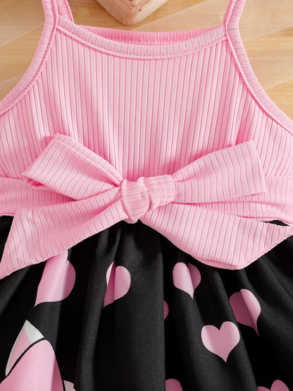 Spring/Summer Kids' Casual Camisole Dress with Cute Cat Print, Comfortable Long Sleeve Sweet Fashion Dress + Belt for Little Girls
