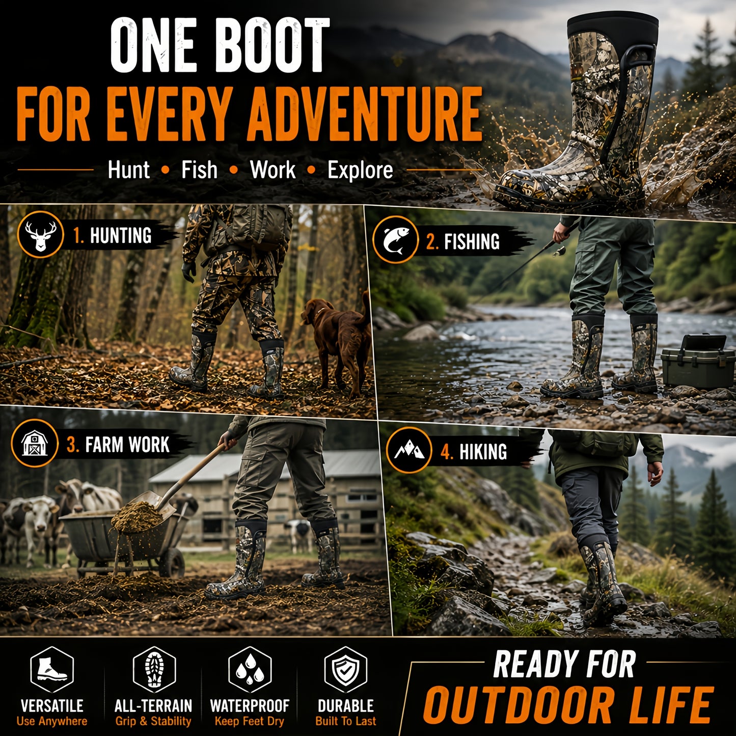 Sneakers, New Upgraded High-quality High Quality Insulated Camouflage Hunting And Fishing Boots, 6mm Neoprene Hunting And Fishing Boots. Durable And Warm Comfortable Outdoor Boots, Suitable for Hunting, Fishing, Hiking, And Outdoor Adventures.