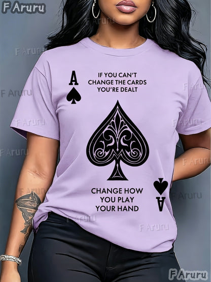 Women'S Spades A Pattern T-Shirt - Casual Short Sleeve Round Neck Top