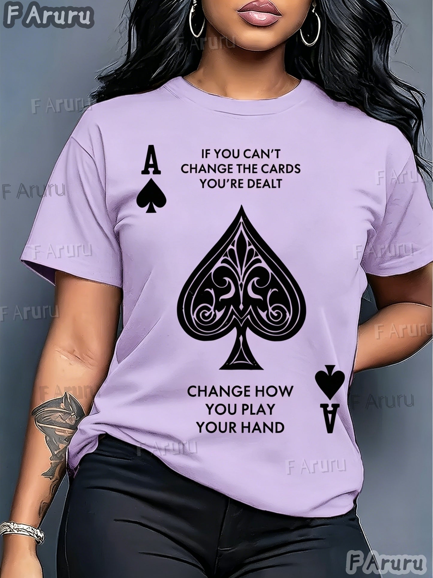 Women'S Spades A Pattern T-Shirt - Casual Short Sleeve Round Neck Top