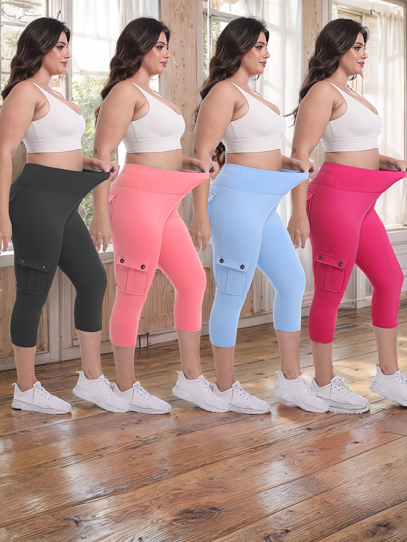 Women's Black/Pink/Blue/Rose Polyester High-Waist Leggings - product view 9