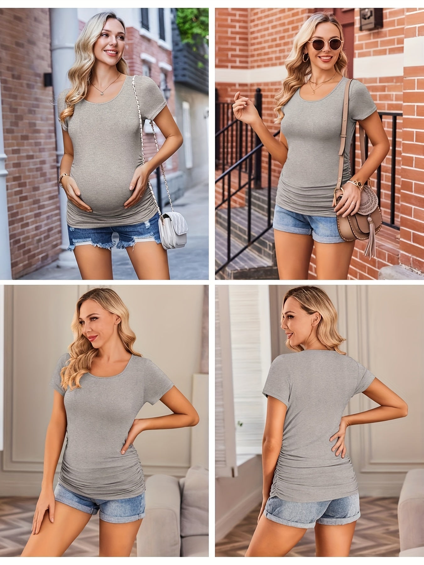 3 Packs Womens Maternity Shirts Side Ruched Pregnancy Tee Top Tunic Blouse Casual Mama Clothes