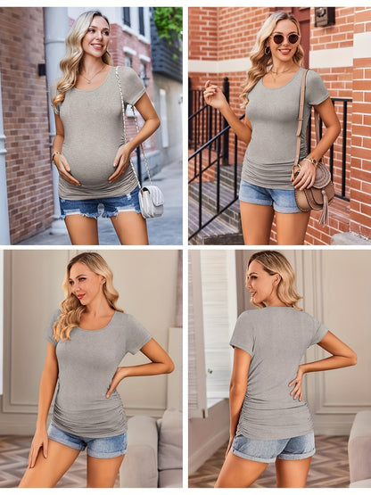 3 Packs Womens Maternity Shirts Side Ruched Pregnancy Tee Top Tunic Blouse Casual Mama Clothes