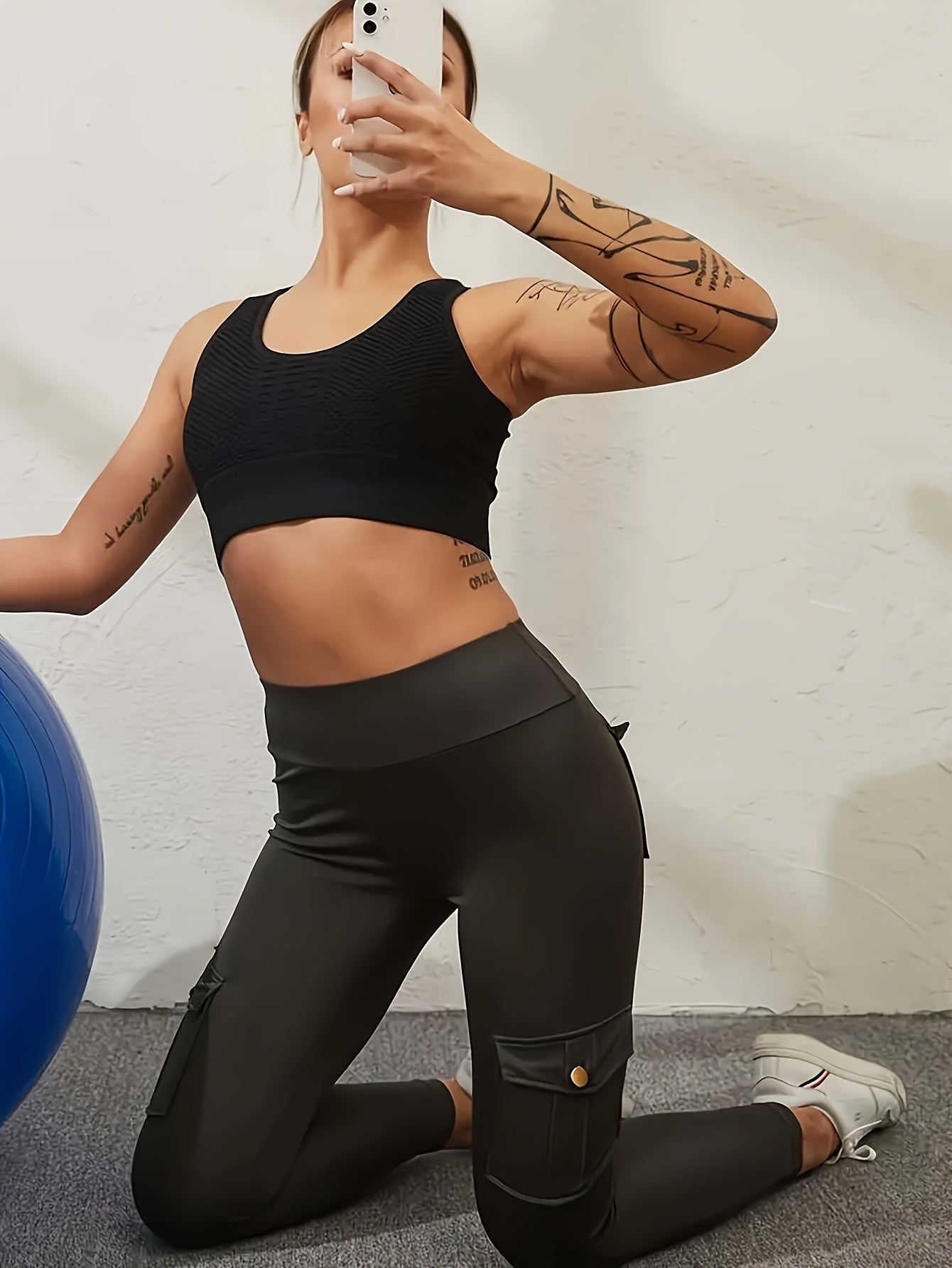 2pcs Women'S High-Waist Multi-Pocket Sports And Leisure Pants, Quick-Dry Running Yoga Trousers, Suitable for Fitness And Exercise