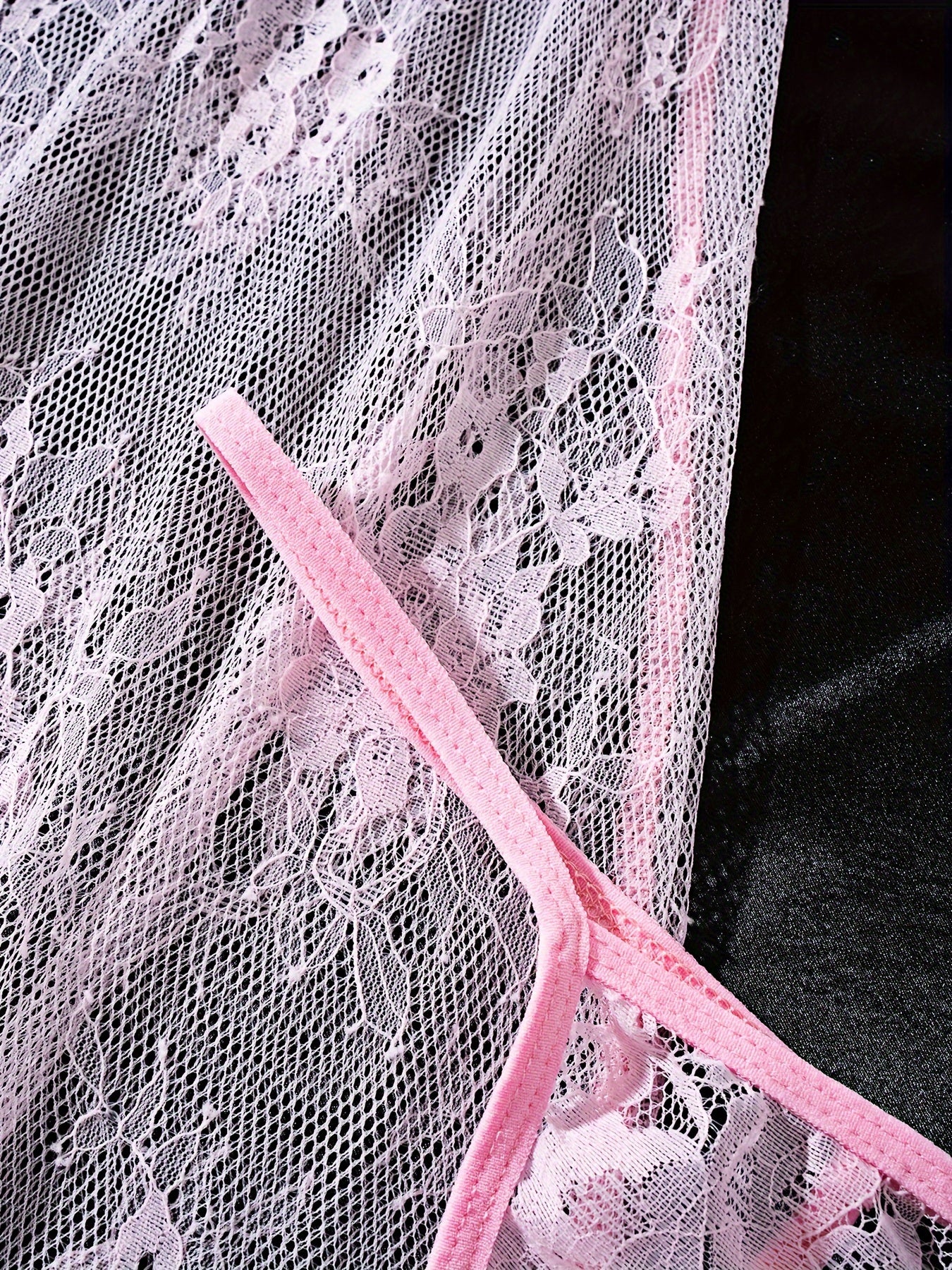 Sexy Sheer Lace & Mesh Lingerie Dress with Deep V Backless, Adjustable Straps & Bow Accents - Women's Elegant Nightwear for Intimate Occasions, Ladies Lingerie, Special Occasion Wear, Butterfly Knot Detail, Medium Elasticity