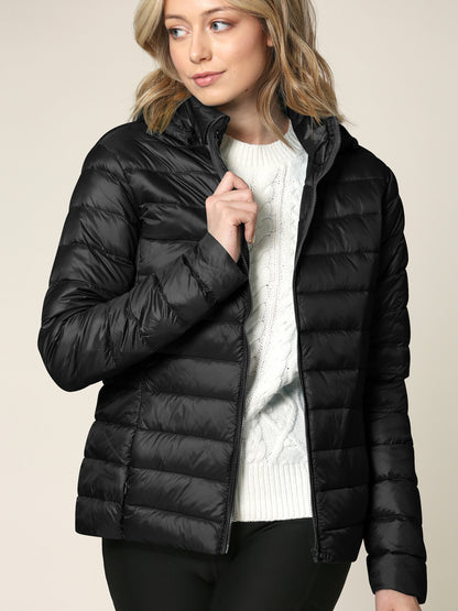 Women's Ultra Light Weight Packable Down Jacket with Removable Hood
