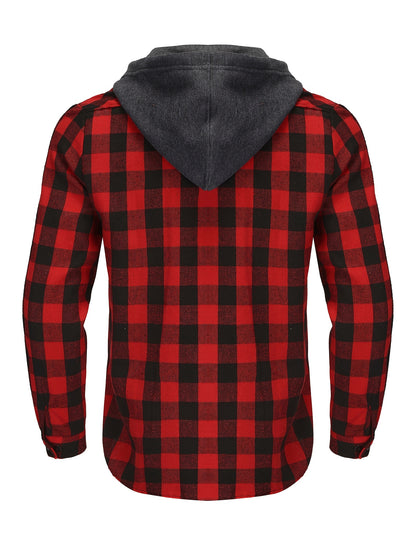 3pcs Men's Flannel Hoodie Shirts Casual Button Plaid Shirt Jackets for Men Long Sleeve Stylish Hooded with Pocket