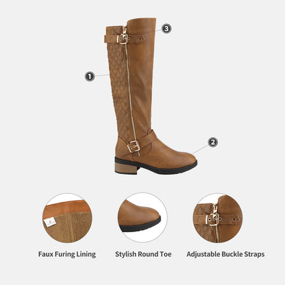 Women's Knee High Boots Wide Calf Low Heel Riding Boots With Side Zipper With Buckle Fall Tall Boots for Women Suitable for party, dance, shopping, walk, office. Perfect gift for friends, wife, sister, daughter.