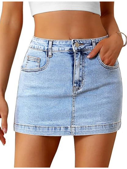 Women'S Stretchy Denim Skort High Waisted Slim Fit Mini Skirt with Pockets - Casual Summer Jean Skirt (Comfort & Style)