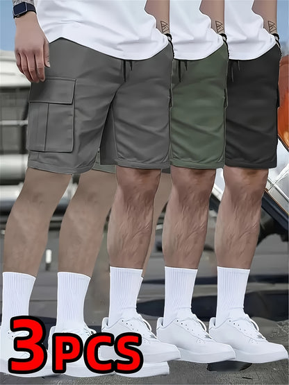 3pcs Set - Men's Shorts, Casual Loose Shorts, Perfect Choice, Large Pocket Workwear Shorts, Summer Workwear Shorts Men's Five Quarter Pants Ins Trendy Straight Leg Casual Five Quarter Shorts Couple Basketball Pants