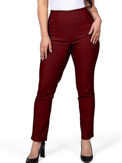 Slim Fit High-Waisted Pants for Women Featuring Five Pockets, Designed for Easy Pull-On Wear, Suitable for Work Or Casual Office Settings