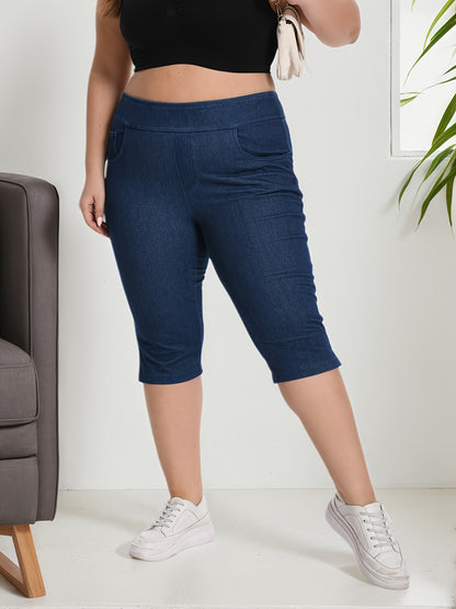 Women's Soft Elastic Waist Pull-On Capri Pants, Lightweight Breathable Trousers for Casual And Rivet Detail On Leg Open And Slit