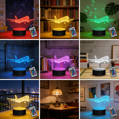 16-Color Airplane 3D Night Light - Touch-Control Illusion Display