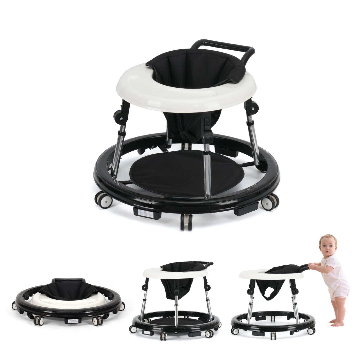 Baby Walker Foldable with 9 Adjustable Heights, Baby Walkers and Activity Center for Boys Girls Babies 6-12 Months, Baby Walker and Bouncer Combo with Wheels Portable Anti-Rollover, Mother's Choice