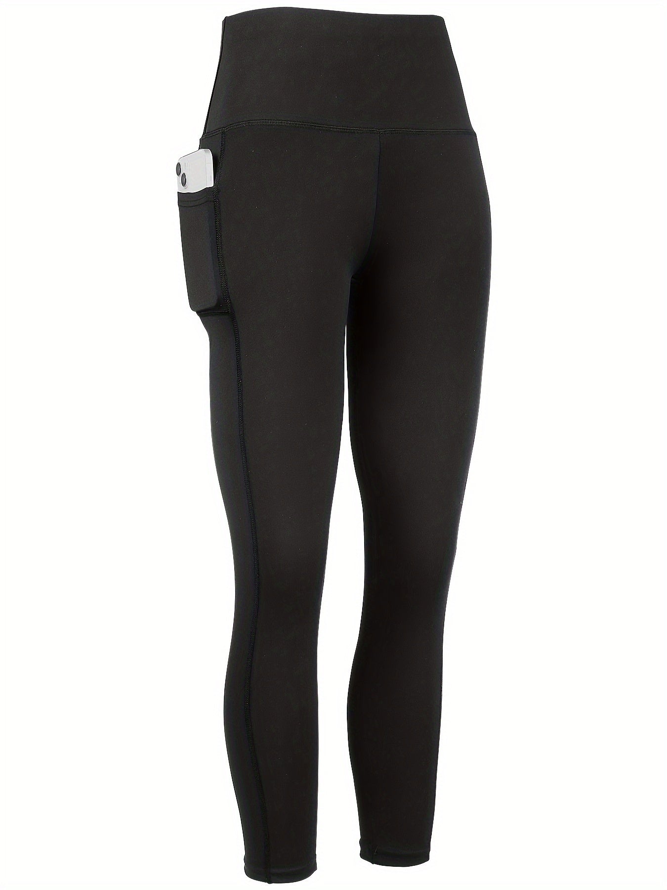 1pc Women'S High-Waisted Yoga Pants with Pockets, Solid Color Fabric, Sporty Style, High Stretch Athletic Running Leggings for Adults Thanksgiving Day Christmas Costumes for Women