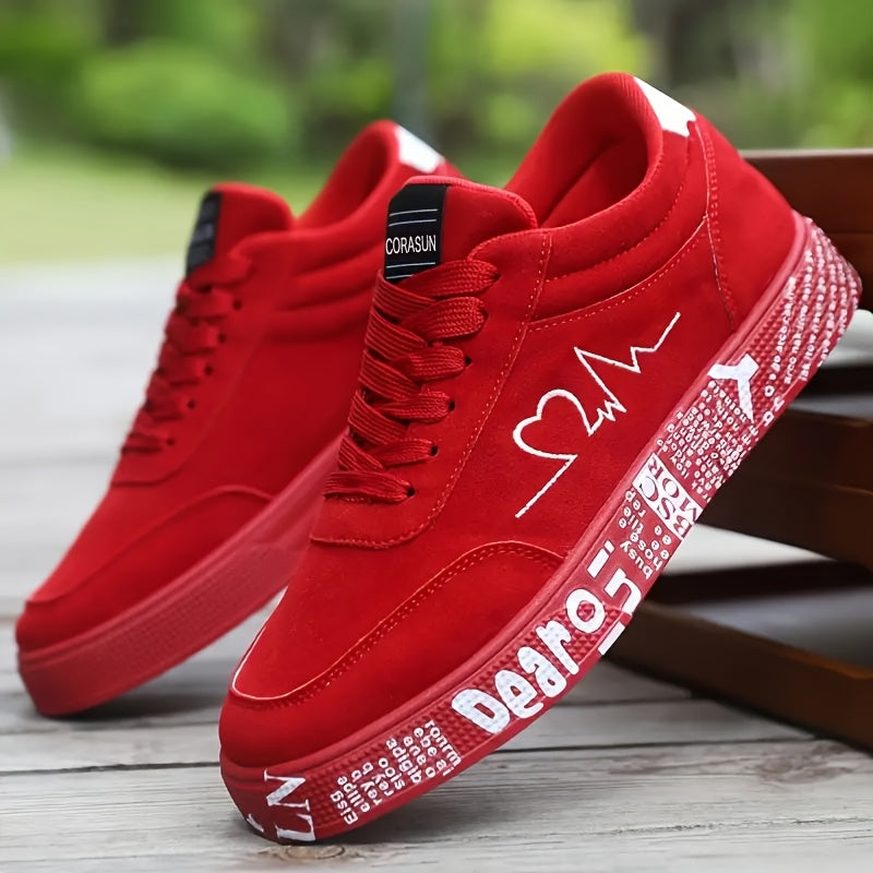 Men's Trendy Skateboarding Sneakers for All Seasons - Electrocardiogram & Heart Pattern Design, Street-Style Fashion Sneakers Suitable for Street Skateboarding And Daily Wear