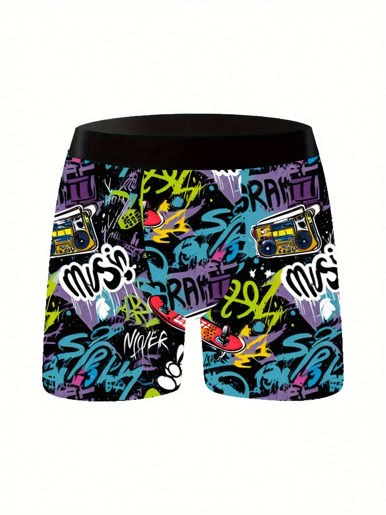 10pcs Men's Graffiti and Game Controller Boxer Briefs- Breathable Quick-Dry Polyester, Medium Elasticity, Random Camouflage Print for Home, Swimming, and Casual Wear, Playful Pattern Boxer Briefs| Comfortable and Well-fitted Boxer Shorts