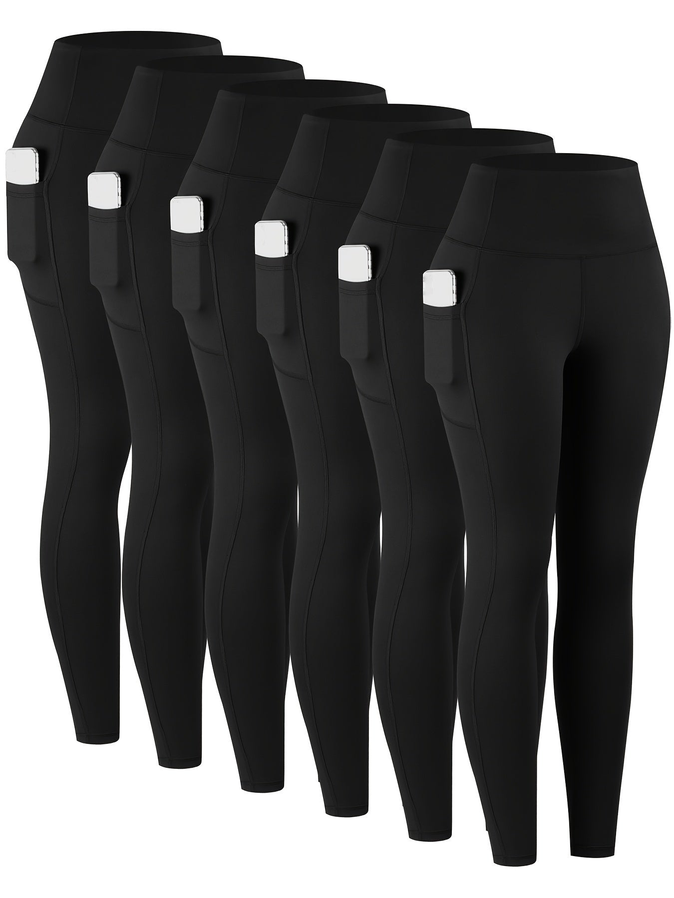 6pcs Leggings with Pockets for Women, High Waist Leggings