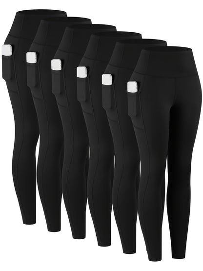 6pcs Leggings with Pockets for Women, High Waist Leggings