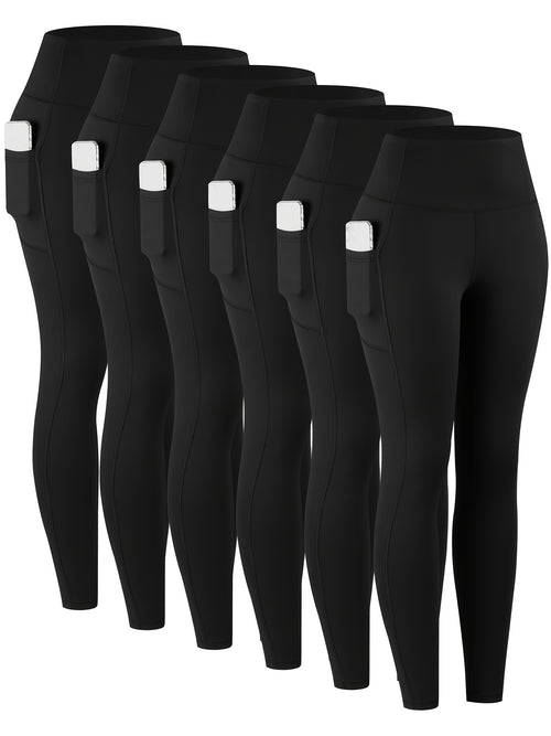 6pcs Leggings with Pockets for Women, High Waist Leggings
