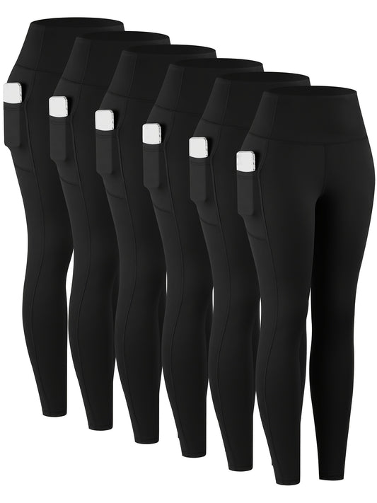 6pcs Leggings with Pockets for Women, High Waist Leggings