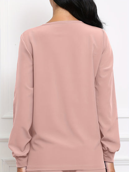 Women's V-Neck Long Sleeve Matte Breathable S Uniform Pockets Wash Clothes Work Shirt Scrubbing Top