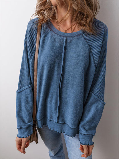Women's Waffle Pattern Loose Splicing Long Sleeve Early Spring Street Fashion Style