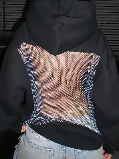 Women'S Mesh Cutout Backless Hoodie Sweatshirt Fall Winter Fashion Casual Style Commute Daily Versatile Top