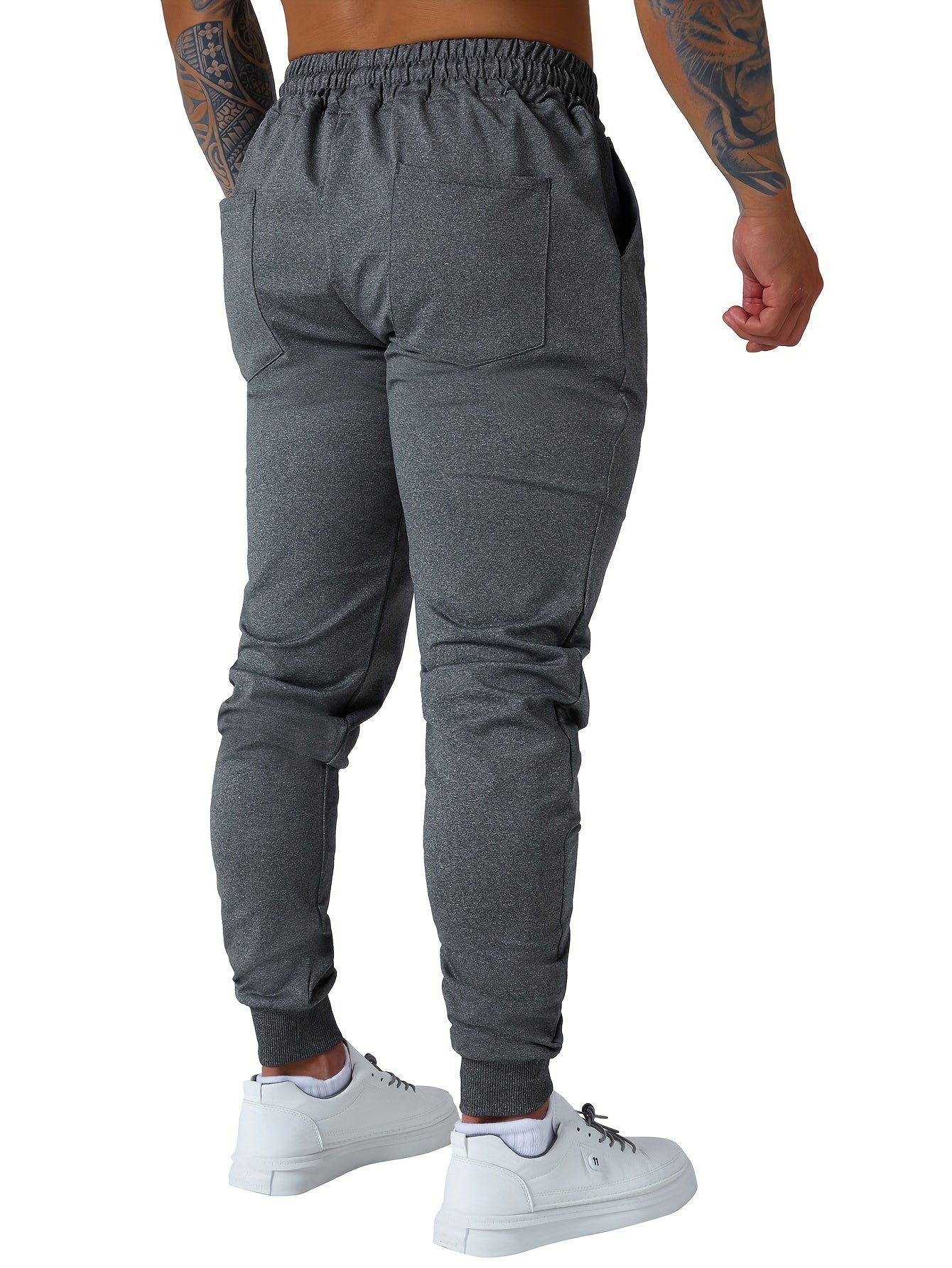 3pcs Men's Jogger Sweatpants - Ultra-Elastic Gym Pants with Deep Side Pockets, Mid-Rise Athletic Workout Bottoms, Solid Color Casual & Training Wear, Machine Washable (Regular Fit) - Bulk Pack for Running, Gym, Everyday Use - Easy Care &