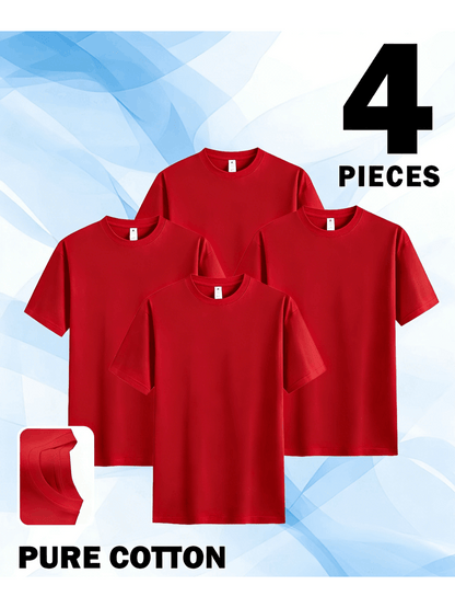 4 Pieces of Unisex Round Neck Cotton T-shirt Basic, Soft, Comfortable And Breathable, Essential for Sports Exercise And Fitness, Daily Casual Trend Wear, Suitable for Summer And Autumn, Local Warehouse Delivery