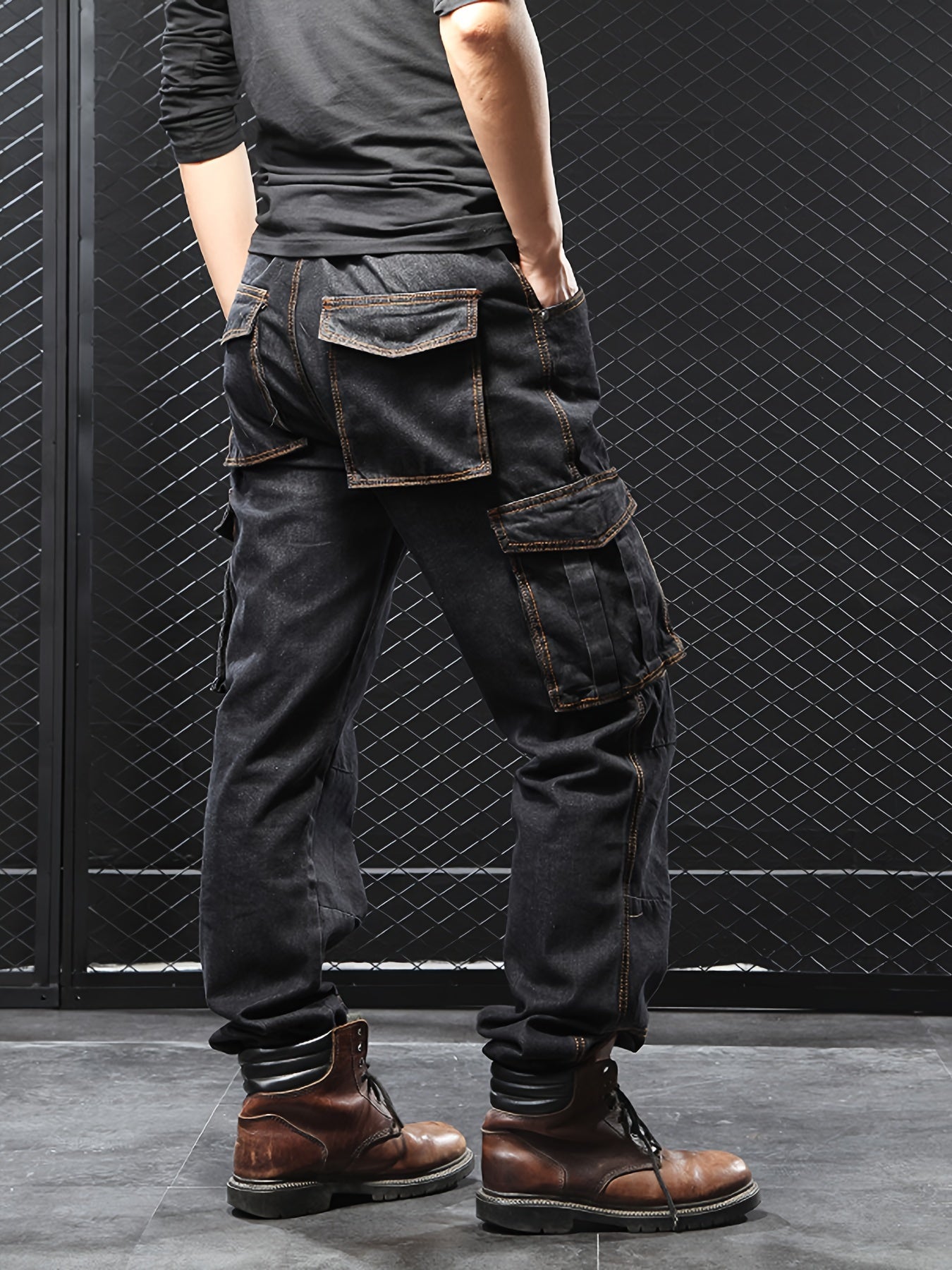 Men'S Outdoor Casual Motorcycle Workwear Multi- Denim Biker Cargo Jeans Trousers