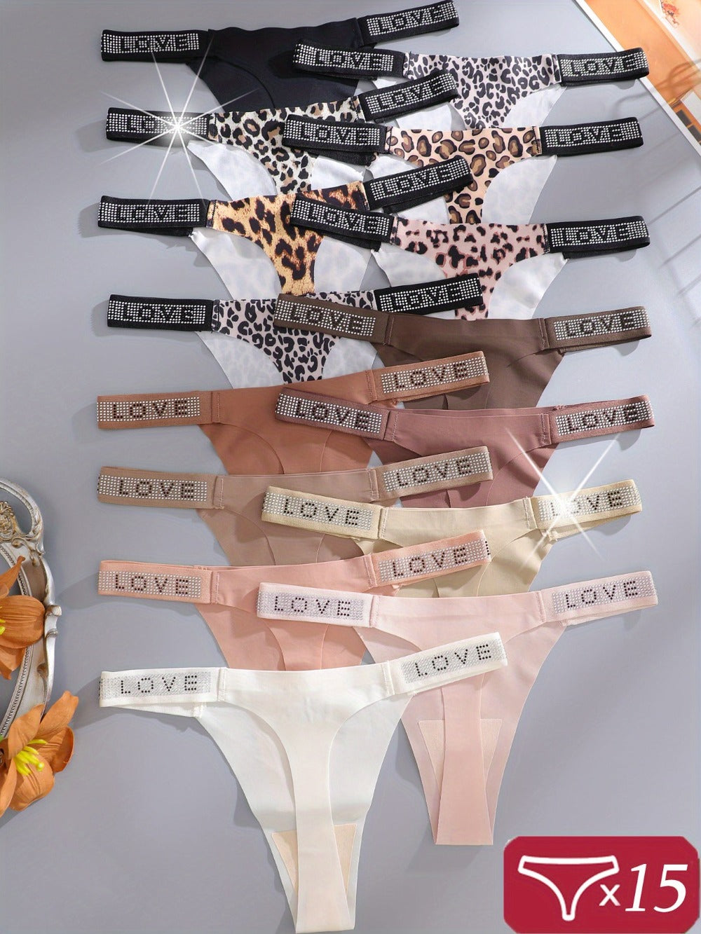 Women's 15-Pack Low-Rise Thongs - Leopard Print Daily Comfort