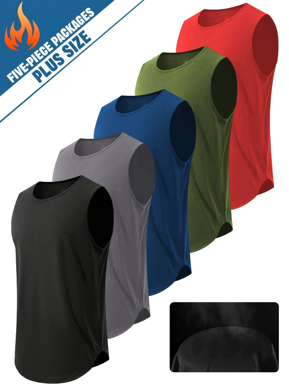 Men's Plus Size Performance Tank Tops - 5-Pack Breathable Sports Vests