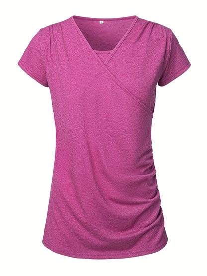 Set of 3 Women'S Short Sleeve Maternity Tops with Side Ruching for Breastfeeding