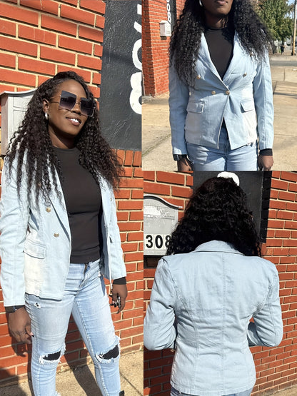 [Business Casual Blazer] Blazers for Women Business Casual Denim Long Sleeves Lapel Double Breasted Jacket