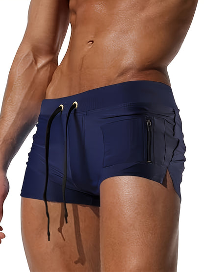 Men'S Fast-Drying Swim Shorts Featuring a Zippered, Available in Solid Colors, Perfect for The Beach And Pool, Equipped with a Waistband