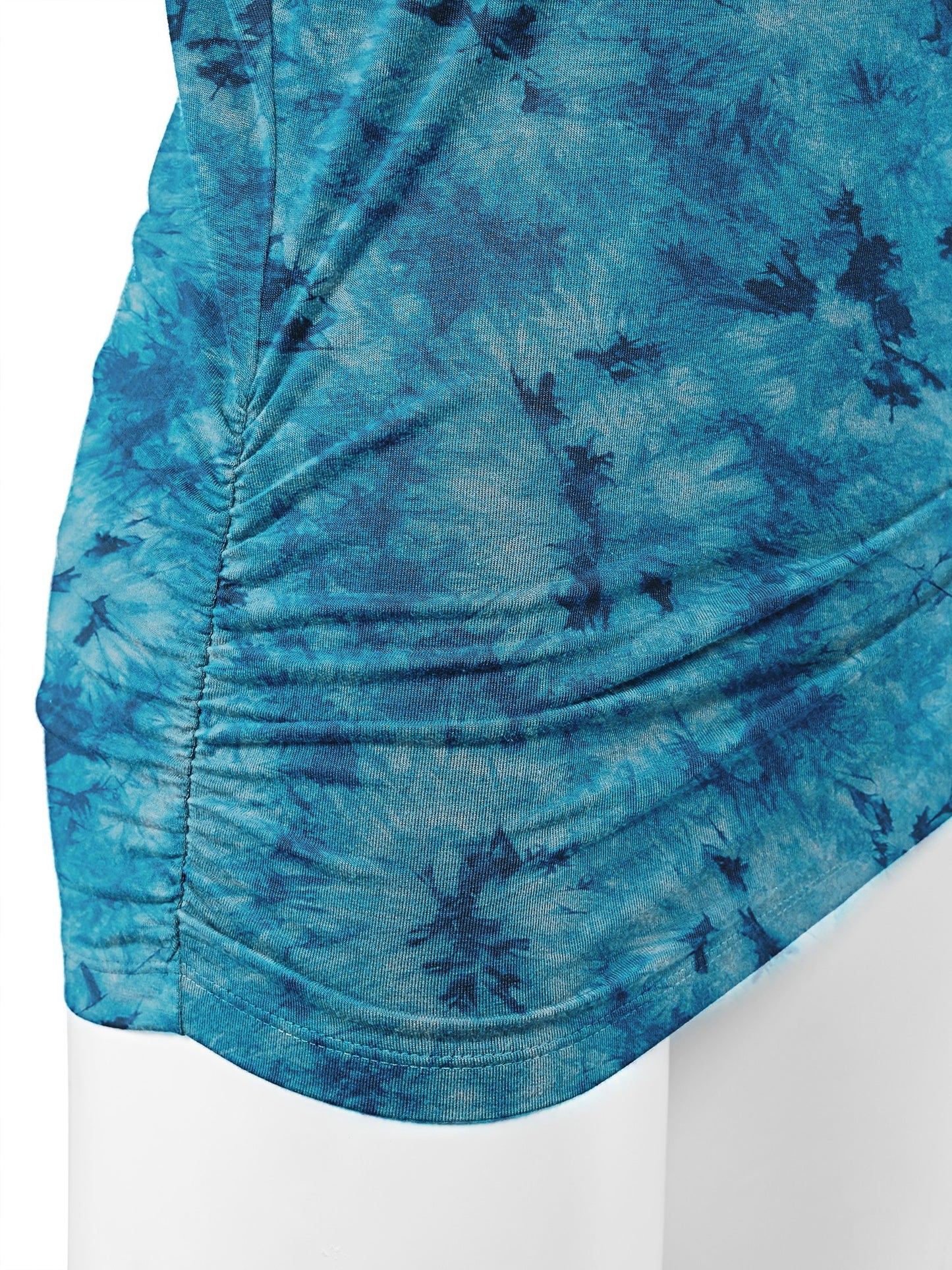 Women's Short Sleeve V Neck Tie-Dye Dolman Top w/Side Shirring
