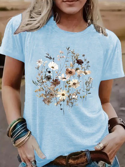Round Neck T-Shirt - Stylish Women'S Graphic Tee - Comfortable Material with Circular Neckline - Light And Airy for Spring And Summer Outfits