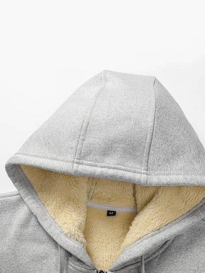 Men'S Winter Fleece Set: Zip-Up Hooded Thick Jacket with Sherpa-Lined Pants, Thermal Comfort, Zippered Pockets for Convenient Daily Wear, Embellished with Exquisite Embroidery
