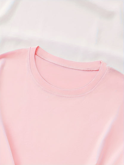 Customizable Women'S Geometric Print Crew Neck Short Sleeve T-Shirt - Soft Pink Casual Elegant Top, Machine Washable Comfort Fit, Personalized Design, Perfect for Spring/Summer/Fall, Casual Wear|Casual Style|Medium Stretch Fabric