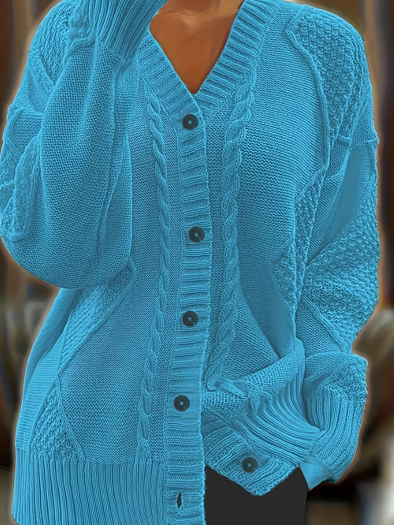 [Cozy Cable Cardigan] Plus Size - Cozy Plus Size Cable Cardigan - Soft Long Sleeve Open Front Layer for Comfortable Everyday Wear
