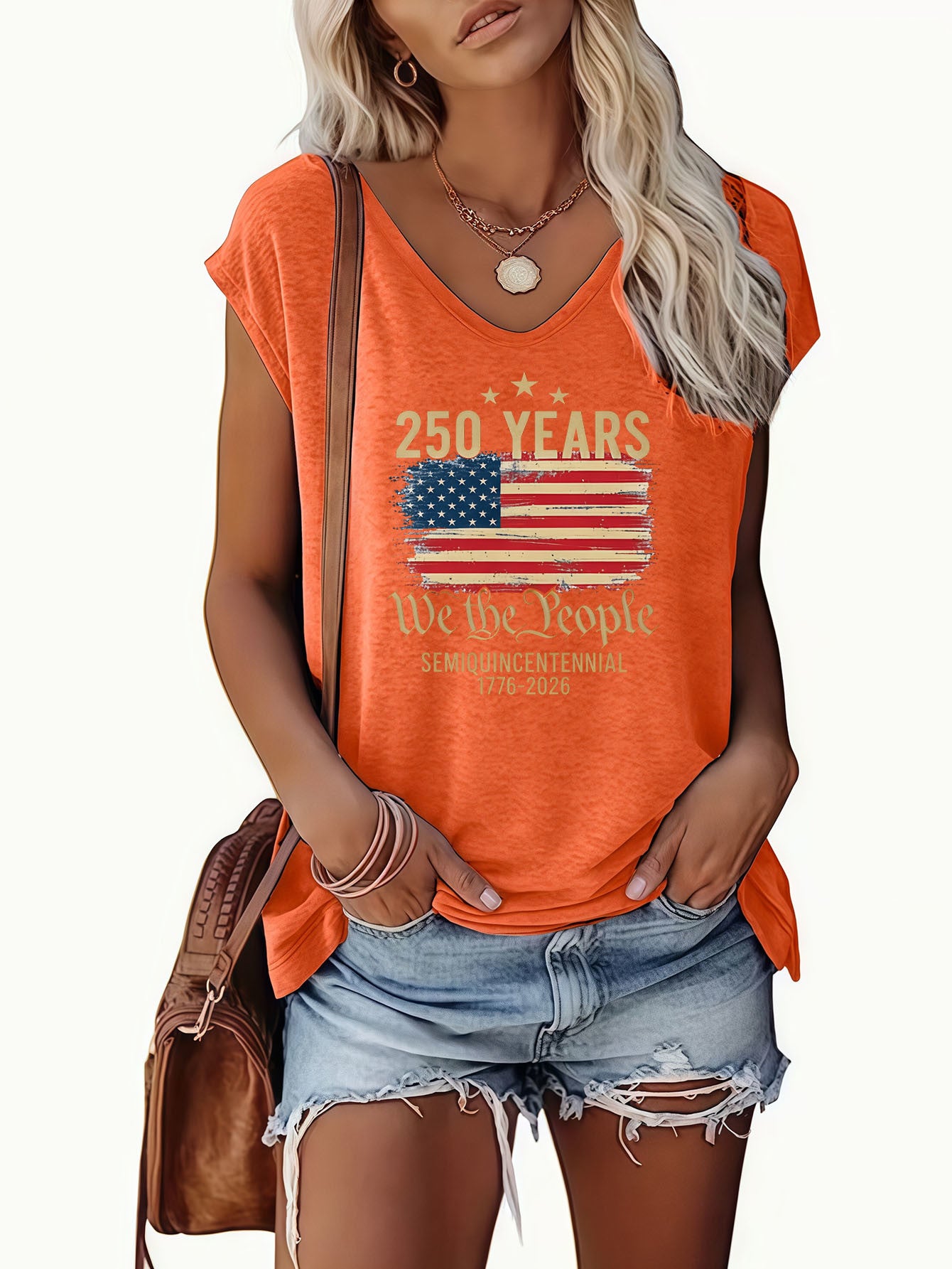 Casual American Flag Print VNeck Sleeveless Top, Soft Drape Loose Breathable Fabric Comfortable, Simple Chic Versatile Daily, Home Commute Outing Can Wear, Elegant Lazy Temperament