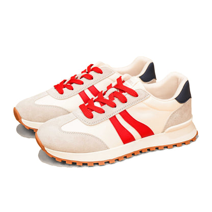 Women's Genuine Leather Chunky Lug Sole Lace Up Running Shoes Casual Designed Fashion Sporty Sneakers AA1127n