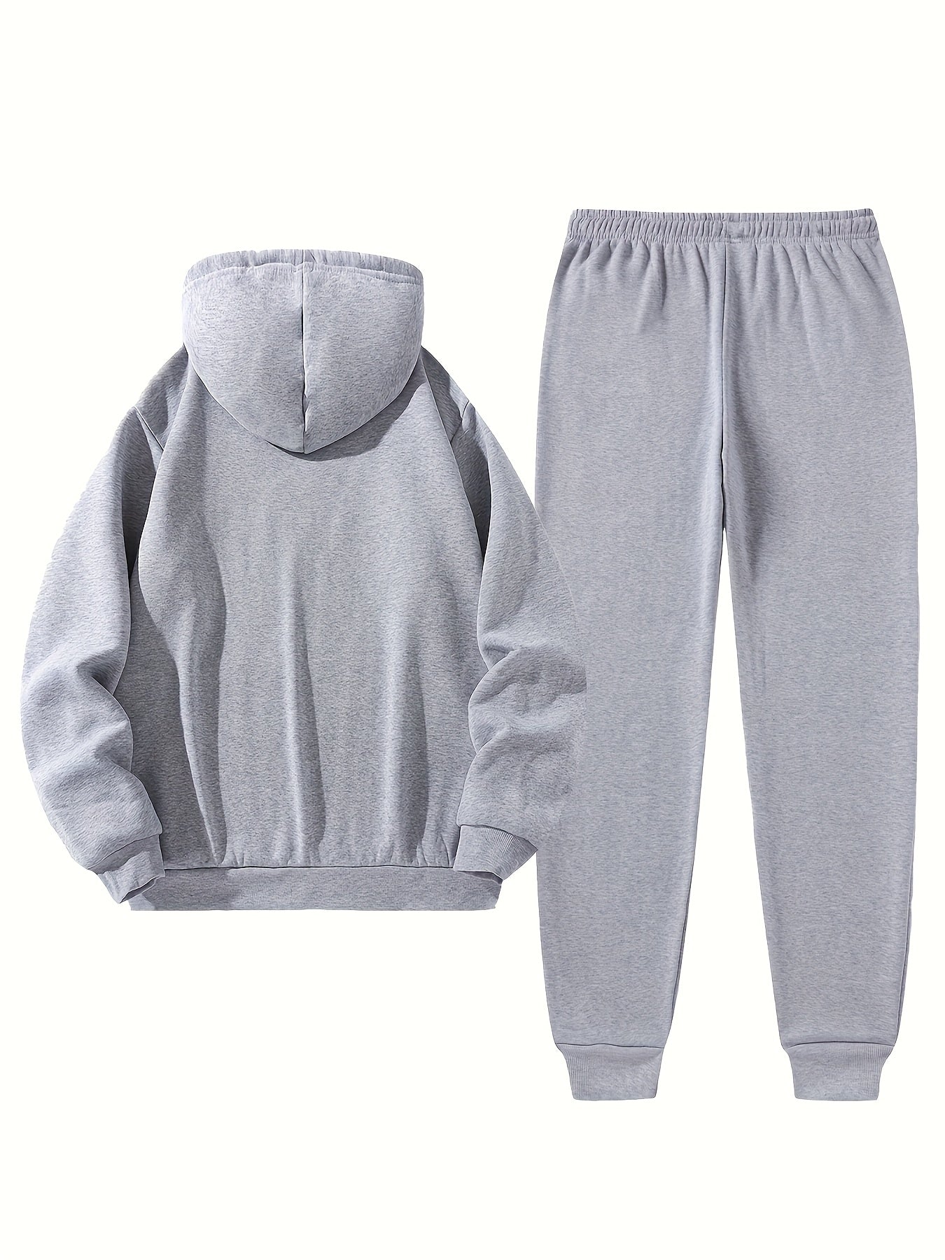 Independence Day Celebration Men's Sportswear 2pcs Hoodie with Pants, Grey with Black Logo, Non-elastic Fabric, Regular Fit, with Pockets, Suitable for Autumn And Winter, Hoodie | Pocket Pants, Sweater Hoodie, Street Style, Party Style