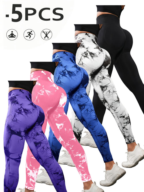 5pcs Set of Women'S High-Waisted Leggings - Soft, Supportive Leggings Designed for Running, Yoga, The Gym, And Other Workouts