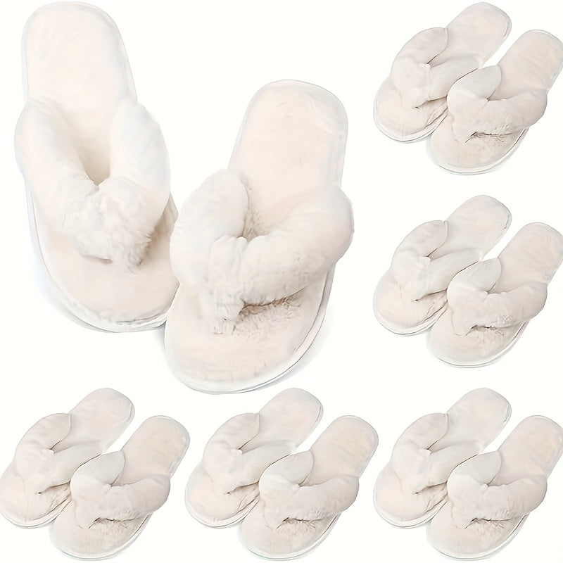6 Pairs Wedding Bridesmaid Slippers Women Fluffy Open Toe Slippers Fuzzy Plush House Slippers For Bridal Party